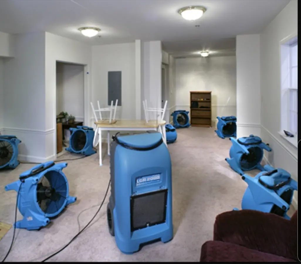 Air movers and dehumidifier setup for Water Extraction & Removal in Bakersfield