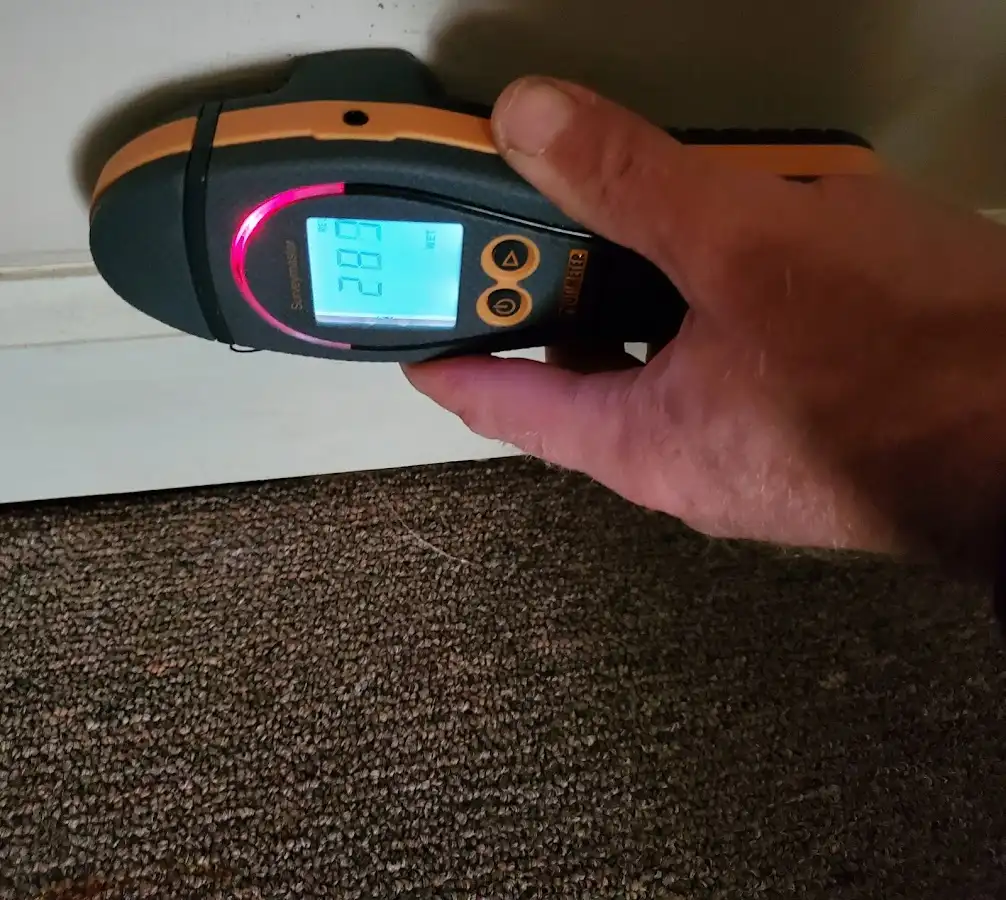 Moisture detection at baseboard during Mold Inspection & Testing in Bakersfield
